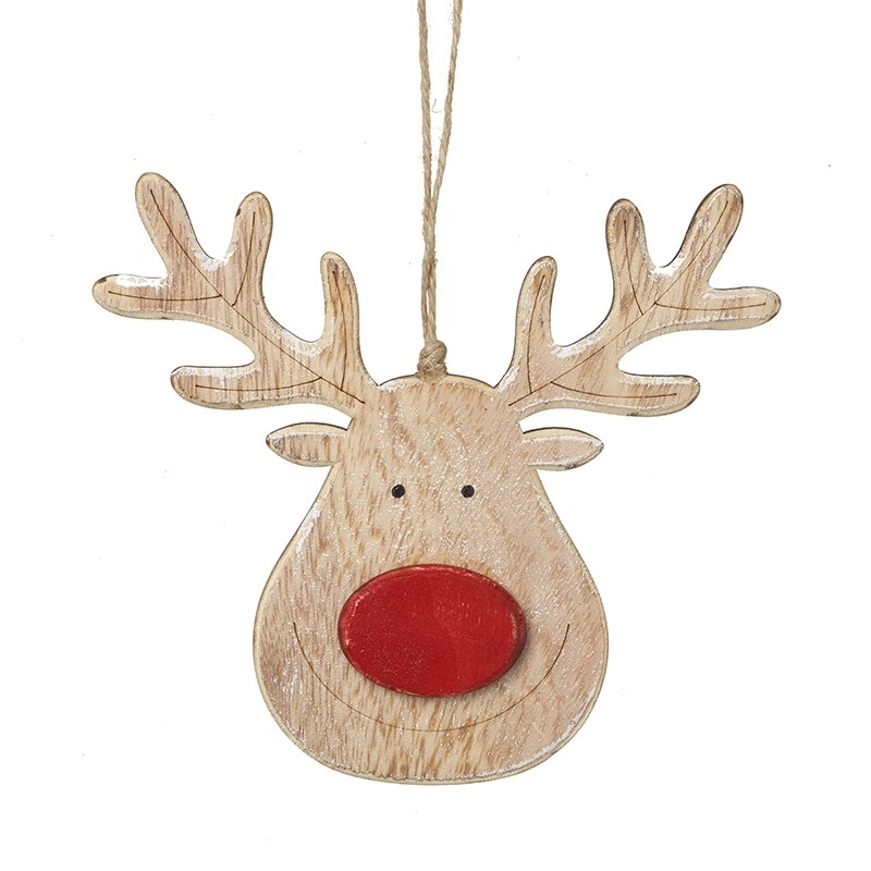 Wooden Hanging Reindeer Red Nose